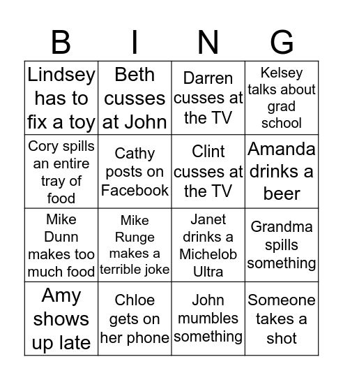 Runge Christmas Bingo Card