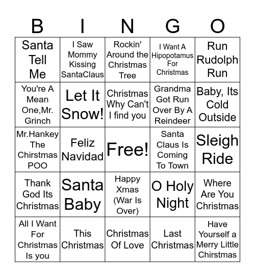 Stubbs Christmas BINGO Card