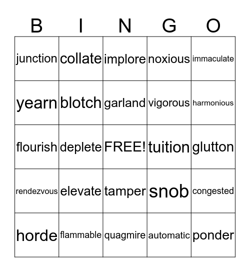 Word of Day Bingo Card