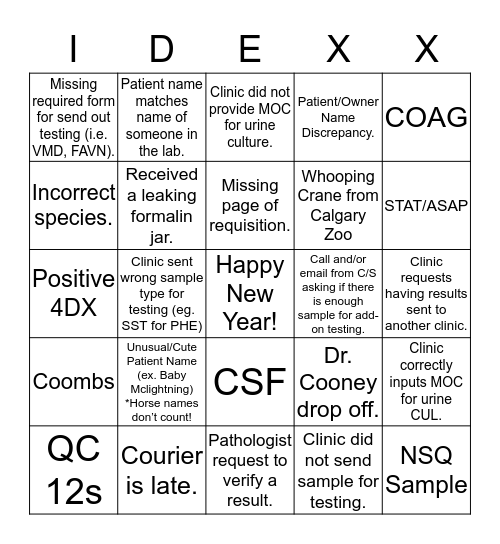 IDEXX Bingo  Bingo Card