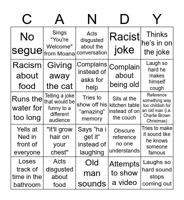 Candy Cane Bingo Card