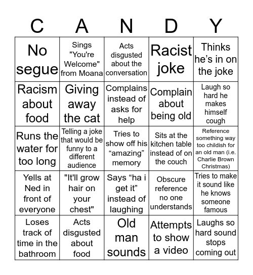 Candy Cane Bingo Card
