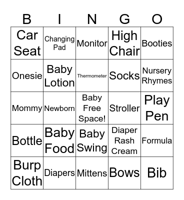 Baby Shower Bingo Card