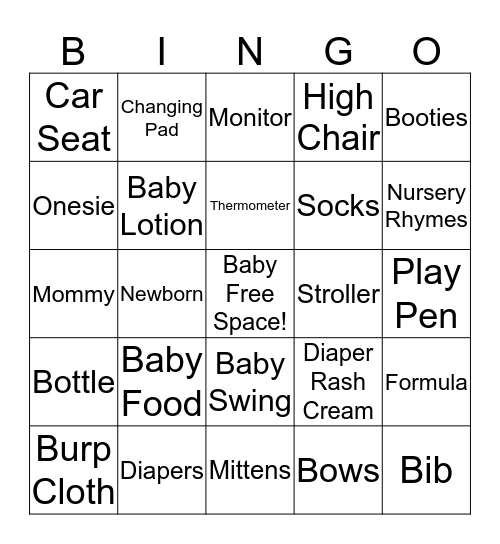 Baby Shower Bingo Card