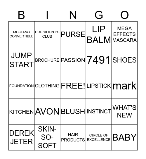 AVON BINGO #1 Bingo Card