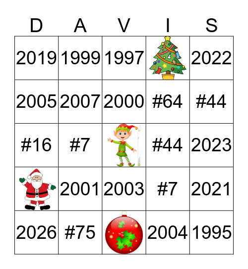 DAVIS CHRISTMAS BINGO Card