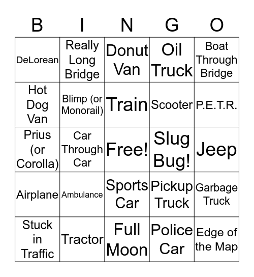 Cities Skylines Car Bingo Card