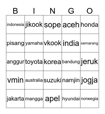 Untitled Bingo Card