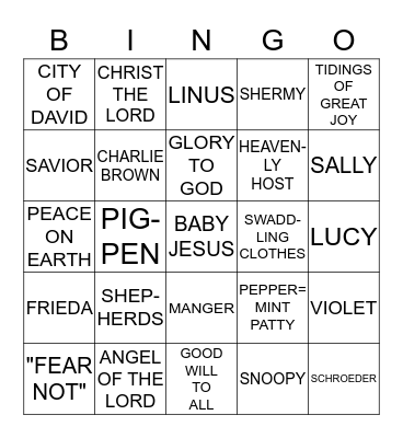 CHARLIE BROWN'S CHRISTMAS  Bingo Card