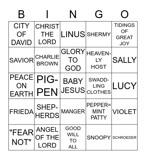 A Charlie Brown Thanksgiving Bingo Card