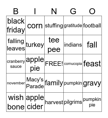 Thanksgiving Bingo Card