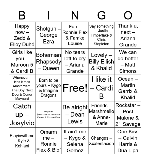Muziekquiz 2018 Bingo Card