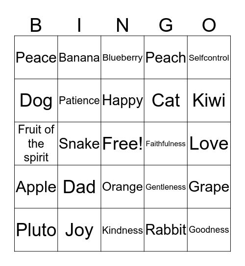 Fruit of the Spirit Bingo Card