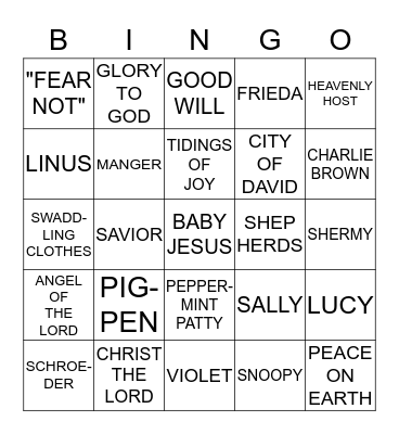 CHARLIE BROWN CHRISTMAS  Bingo Card