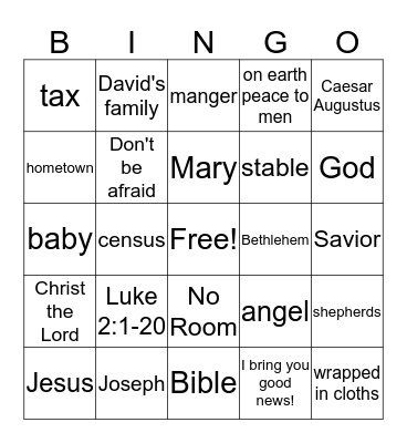 Joseph, Mary and Jesus Bingo Card