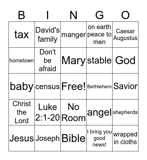 Joseph, Mary and Jesus Bingo Card