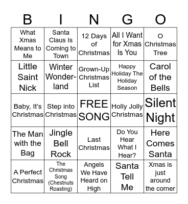 Christmas Song Bingo 2018 Bingo Card