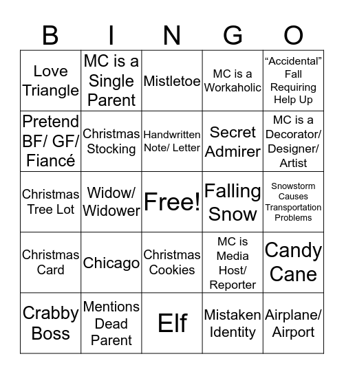 Hallmark Christmas Movies Bingo Card