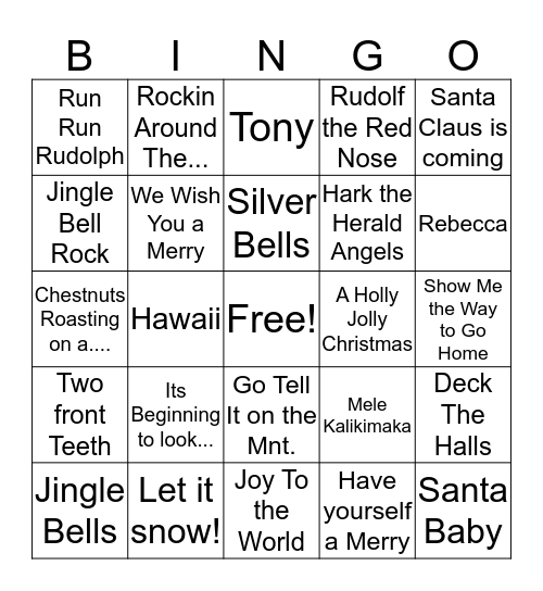 Christmas Sing Along Bingo Card