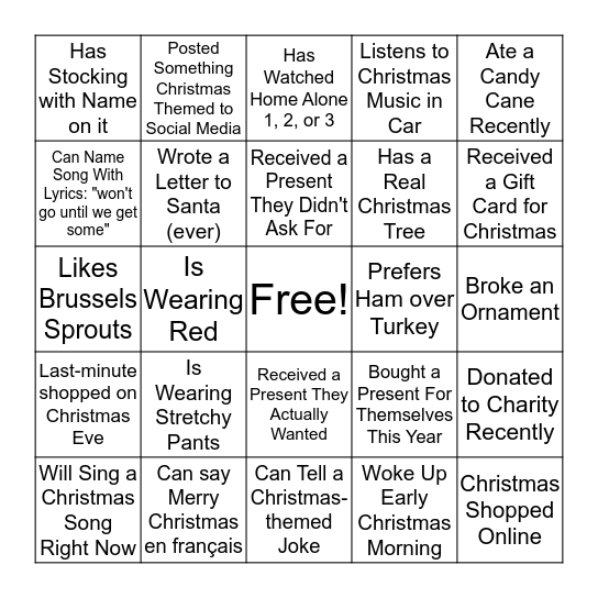 Christmas Bingo - Complete any 2 lines to Win Bingo Card