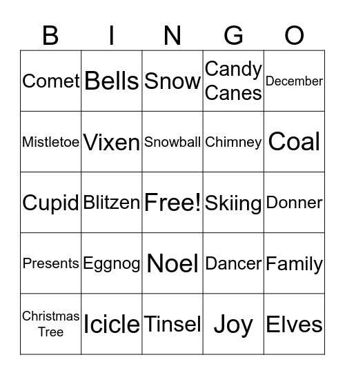 The Elf's (Jill) Holiday Bingo Card