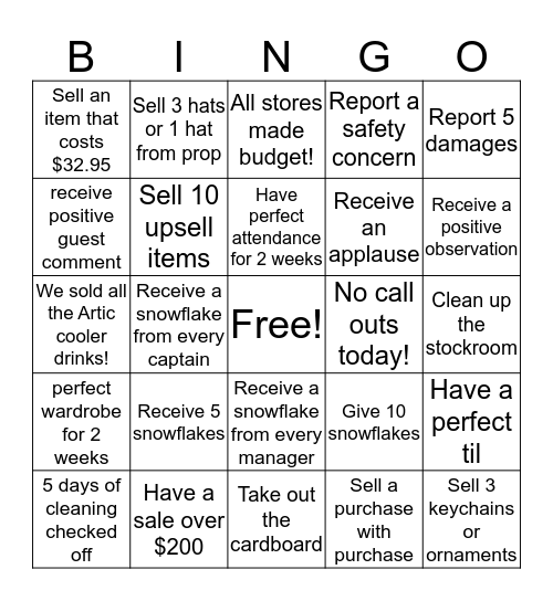 Hollywood Holiday Bingo Card