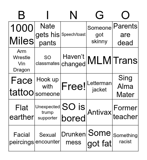 Reunion Bingo Card