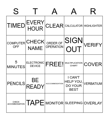 ALI'S  STAAR  BINGO  2014 Bingo Card