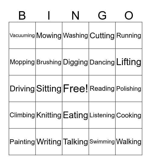 Verbs (Doing Words) Bingo Card