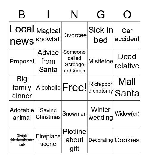 Bad Christmas movie bingo Card
