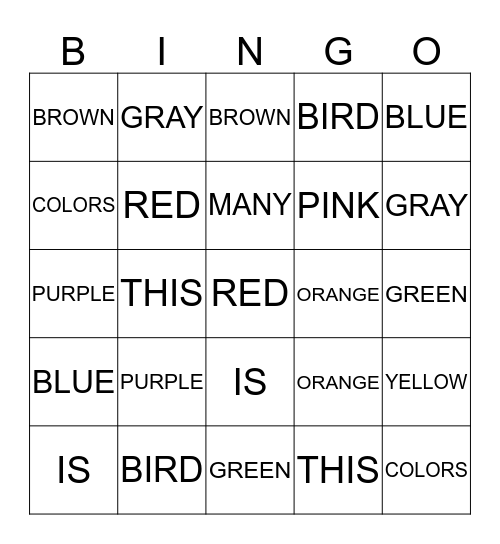 BIRD COLORS Bingo Card