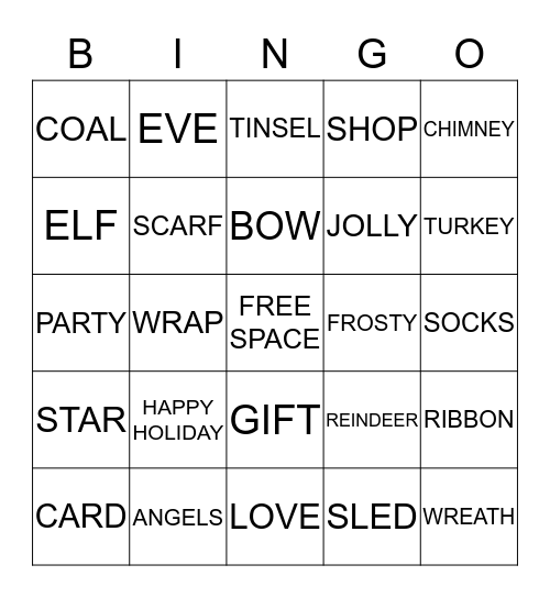MERRY CHRISTMAS Bingo Card