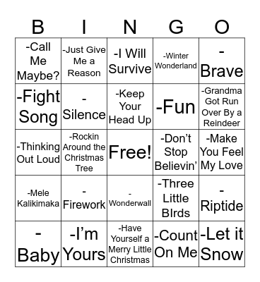 12-24-18 BINGO! Bingo Card
