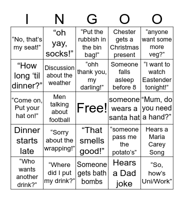 Christmas Day Bingo Card