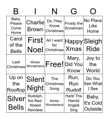 Christmas Song Bingo Card