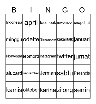 @kayenadia Bingo Card