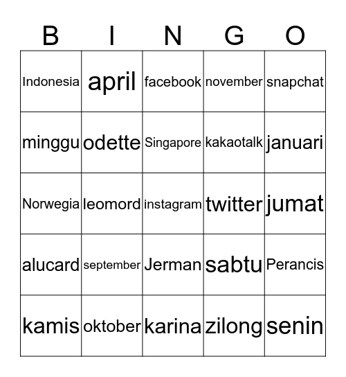 @kayenadia Bingo Card