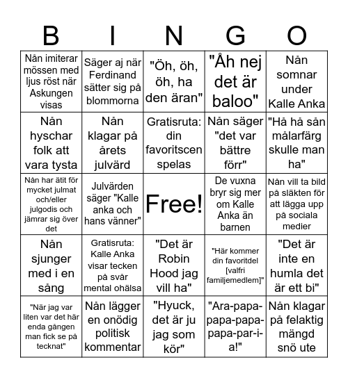 Kalle Ankas fantastiska julbingo! Bingo Card