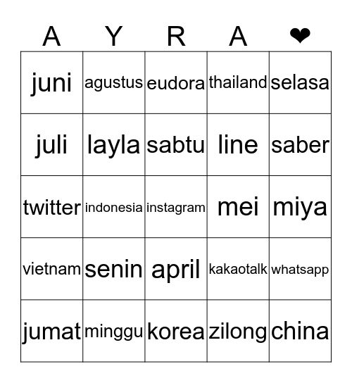 VIRTUO5ITY Bingo Card