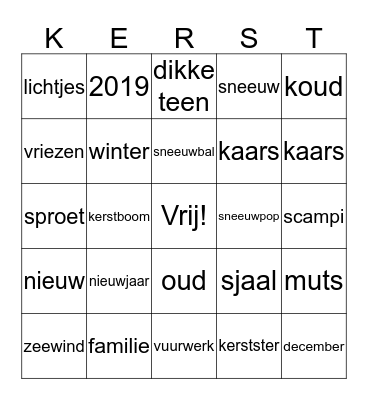 Kerstbingo Card
