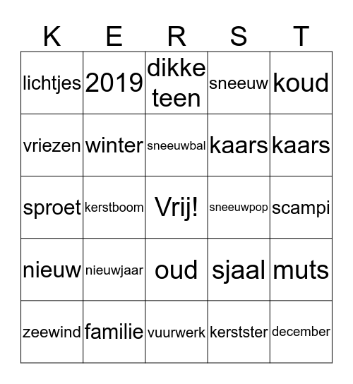 Kerstbingo Card