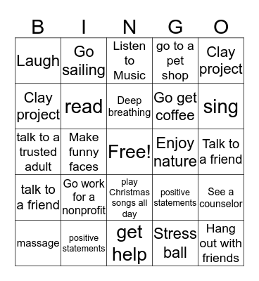 STRESS COPING SKILLS Bingo Card