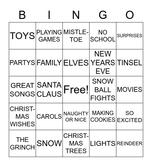 BINGO  Bingo Card