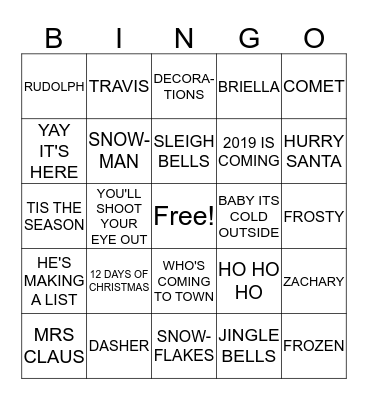 CHRISTMAS BINGO  2018 Bingo Card