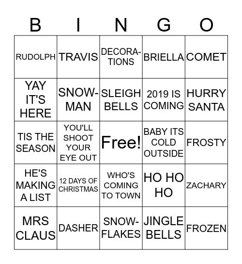 CHRISTMAS BINGO  2018 Bingo Card