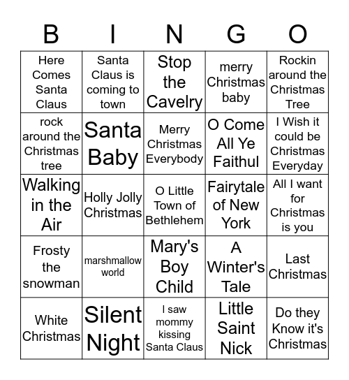 CHRISTMAS SONGS Bingo Card