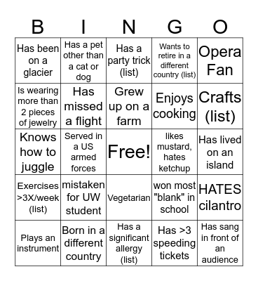 Hall Health Interpersonal Bingo Card
