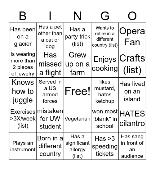 Hall Health Interpersonal Bingo Card