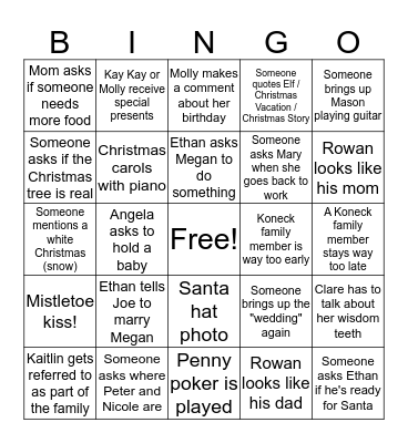 KW Family Christmas Bingo Card