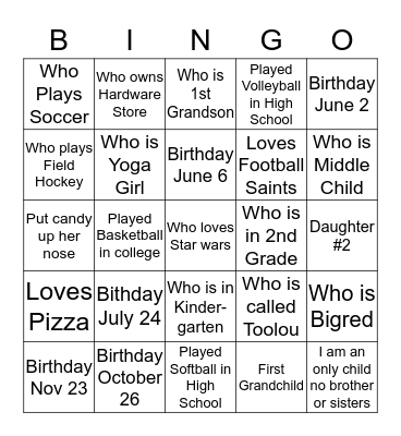 Christmas 2018  WHO Bingo Card